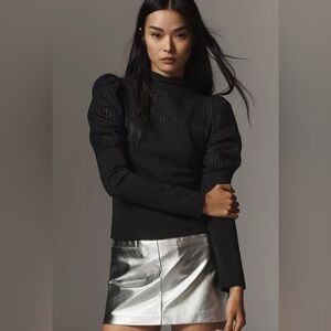 Anthropologie Maeve Mutton-Sleeve Mock-Neck Slim Black Top Whimsigoth Size M